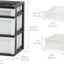 IRIS USA Plastic Drawer Storage Organizer Rolling Cart, 3-Drawers, for Classroom Art Craft Supplies Dresser Closet Bathroom Laundry Room, Black/Pearl