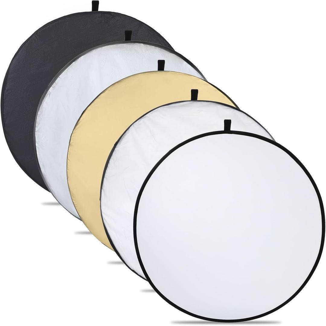 Portable 32inch/80cm 5-in-1 Light Reflector, Collapsible Photography Diffuser for Studio and Outdoor Lighting, Translucent, Gold, Silver, Black, White
