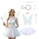 NUOSYI Fairy Costume Accessories Set for Women Girls Butterfly Wings Elf Ears Magic Wand Flower Crown Tutu Skirt Hair Clips Perfect for Halloween Birthday Party Dress Up(White, Elastic)