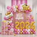 Pink and gold Graduation Decorations 2026 Set of 4 GRAD Balloon Boxes with Balloon Arch Garland Kit mylar balloons shimmer Fringe Curtain So Proud of You 2026 prom Graduation Decorations