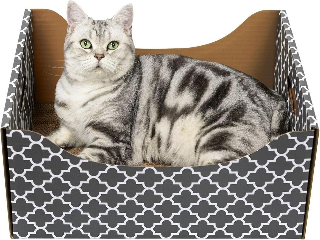 [Ultra-Large] Cardboard Cat Scratcher Box, Heavy Duty Cat Scratcher Bed with Double-Sided Scratch Pad, Sturdy and Refillable, Ideal for Scratching and Sleeping, Premium House for Indoor Cats (Grey 1)