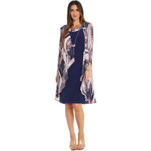 R&M Richards 2PC Flyaway Jacket Dress W/Graphic Crinkle Pleated Pattern & Solid Tank Dress Size 6