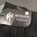 HUNGSON Men's Ripped Skinny Destroyed Stretchy Knee Holes Slim Tapered Leg Jeans Denim Pants Black, Size 7 