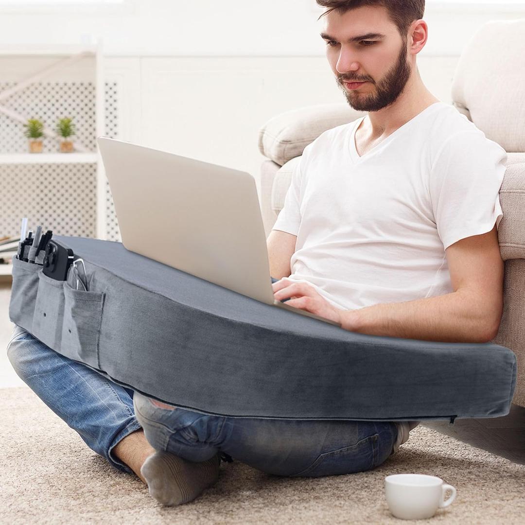 HOMBYS Extra Large Arm Rest Pillow for Adult Gaming,Lap Desk Pillow,Crochet Pillow for Lap Support,Foam Bed Rest Pillow for Reading (Dark Grey)
