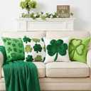 4 Pcs St Patrick's Day Pillow Covers 18x18 Inch St Patricks Day Shamrock Decorations Irish Shamrock Pillow Cases Green Soft Embroidery Cushion Covers for Irish Holiday Couch Sofa Bedroom Home Decor