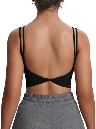 Aoxjox Women's Workout Sports Bras Fitness Yoga Crop Tank Metamorph Twist Back Cami, M