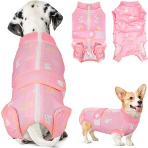 Lukovee Recovery Suit for Dogs, Zipper On Recovery Suit for Female Male Dog, Onesie Abdominal Wounds Cone E-Collar Alternative Prevent Licking Spay Recovery Suit (Large, A-Pink)