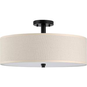 18 Inch LED 24W Adjustable 3000-5000K Black Double Drum Linen Fabric Shade Semi Flush Mount Close to Ceiling Light Fixture for Bedroom,Living Room,Dining Room Hallway