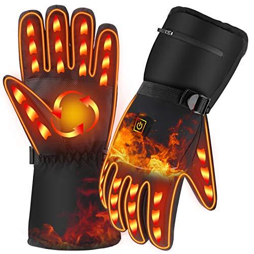 Heated Gloves for Men Women, Winter Warm Gloves with 3 Heating Temperature Control, Electric Hand Warmer Waterproof Touchscreen Thermal Gloves for Cold Weather Motorcycle Ski Snow Running Hunting