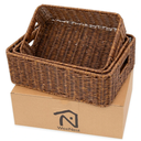 Baskets for Organizing, Undershelf Wicker Storage, Hand Woven Organizer for Closet Organization, Rectangular, Set of 3, Toffee