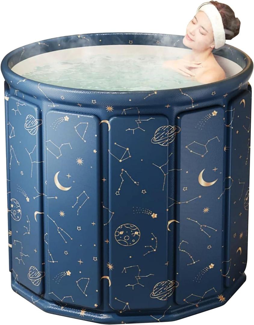 Portable Foldable Ice Bath Tub, Large Portable Bath Tub for Home Outdoors Gyms, Collapsible Soaking Bath Tub for Shower (77Gal) (Blue Planet Insulation Set)