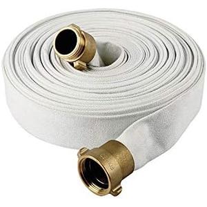 AKW Fire Hose, White, 1-1/2" ID X 100 FT, 500 PSI Burst Pressure, M x F NST Brass Connectors (100 ft.)