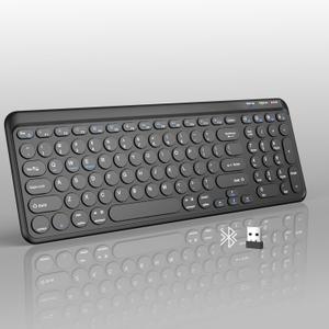 TECKNET Wireless Keyboard Bluetooth & 2.4G USB, Up to 4-Device Connection, USB C Rechargeable Battery, Quiet Typing, Compact Layout, 7 Ergonomic Tilt, Compatible with Windows/Android/iOS, Black