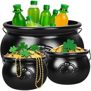 3PCS St Patrick's Day Cauldron, 12.6" and 7.68" Plastic Cauldron Irish Festival Coins Candy Holder, Reusable Pot of Gold Bucket Lucky Leprechaun Themed Treat Pot for St Patrick's Day Decorations