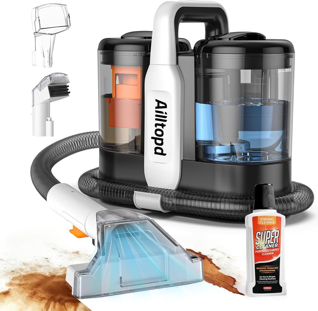 Ailltopd Portable Carpet & Upholstery Cleaner Machine, 15Kpa Powerful Suction & Couch Cleaner Machine, Deep Stain Cleaning for Carpet, Car, Pets, Stairs, Sofa with Self-Cleaning Tool