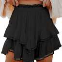 Aoudery Flowy Shorts for Women Casual Boho Ruffle Tiered Skorts High Waist Mini Skirts Golf Tennis Crochet Shorts, XL Black