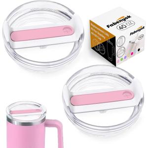40 OZ Tumbler Lid Replacement Fit for Stanley Cup, 2 Pack Clear Replacement Lids Fit for Stanley Travel Tumbler, Spill Proof Tumbler Covers for Stanley Cup Accessories (Clear - Pink)
