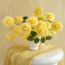 Ling's moment Artificial Flowers 25Pcs French Yellow Roses Decor w/Stems,3" DIY Foam Floral for Wedding Bouquet/Centerpieces, Outdoors Party Backdrop, Room/Table, and Garden/Pot Decorations