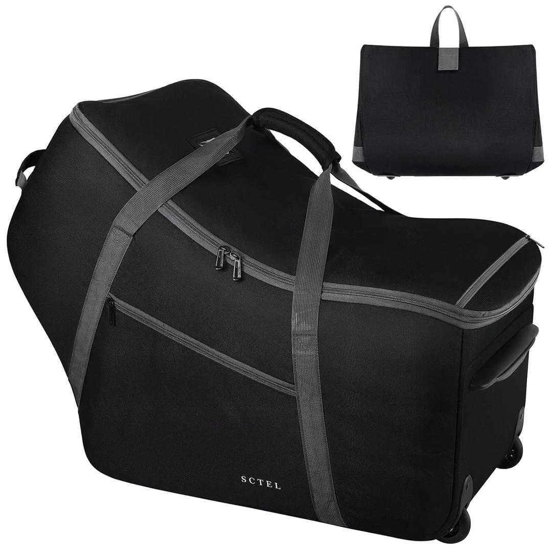 Car Seat Travel Bag with Wheels Fits All Nuna Pipa car seat and Base, Chicco Keyfit 35 and Anti-rebound Bar Base, Doona travel bag, Padded Infant Gate Check Bag with side pocket, Bumper Feet (23.8 inch)