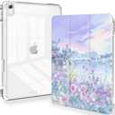 Feams for iPad A16 11th Generation 11 Inch Case 2025, iPad 10th Generation 10.9 Inch 2022, Slim Clear Back Cover with Pencil Holder & Auto Sleep, Purple Garden