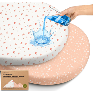 2pk Waterproof Bassinet Sheets Girls, Boys, Cotton  33x17 Universal Bassinet Mattress Pad Protector Cover, Compatible with Graco, Baby Delight, Chicco, Halo Bassinest Swivel Sleeper Fitted (Sage)
