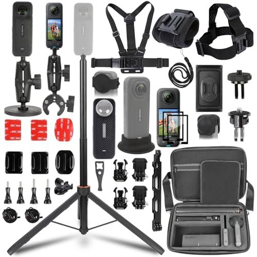 PellKing Accessories Kit for insta360 X4,Included Carrying Case with Belt,2 Pcs Metal 1/4" Adapter,Handlebar Mount,Magnetic Mount,53in Selfie Stick,Chest Strap,Head Strap,Backpack Clip,and Others