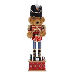 Christmas Decorations Nutcracker Figures, 11 inch Wooden Nutcracker Premium Plush Bear Drummer Ornaments, Festive Collectible Christmas Nutcracker Figures Party Tabletop Thanksgiving Decor(Bear Drummer)