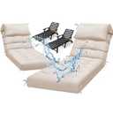 Waterproof Lounge Chair Cushion Outdoor Set of 2, Outdoor Fade Resistant Chaise Lounger Replacement Cushions with 6 Ties, Thickened Memory Foam Pool Lounge Chair Cushions, 76 x 22 x 4.7 Inches, Cream