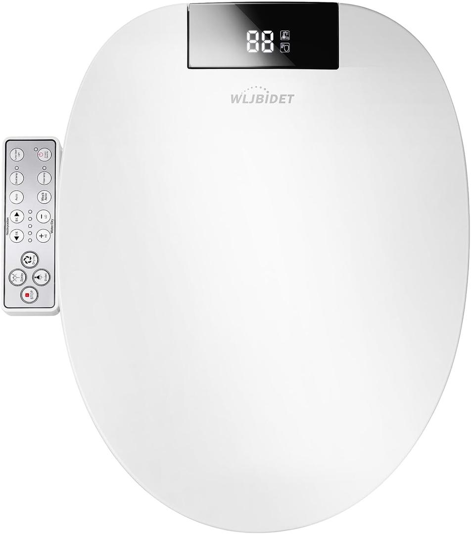 Toilet Bidet Seat, Instant Warm Water, Self-Cleaning Nozzle, Multiple Spraying Modes, Electric Heated Seat, Warm Air Drying, Soft Closed Lid, Display Screen, Requires Electricity, Round