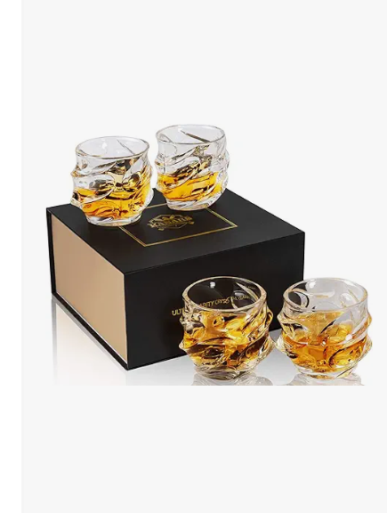 KANARS Old Fashioned Whiskey Glasses 11 Oz  Emperor Rocks Glasses Set of 4 for Bourbon Cocktail Scotch Snifter Malt Cognac  Heavy Crystal Bar Glassware  Unique Men Gift