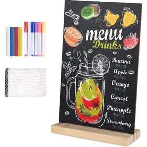 1 Pack Chalkboard 5.1x7.9 inch Small Chalkboard Sign with Wood Base Double-Sided Message Boards Menu Chalk Board Stand for Kitchen Wedding Bar Restaurant