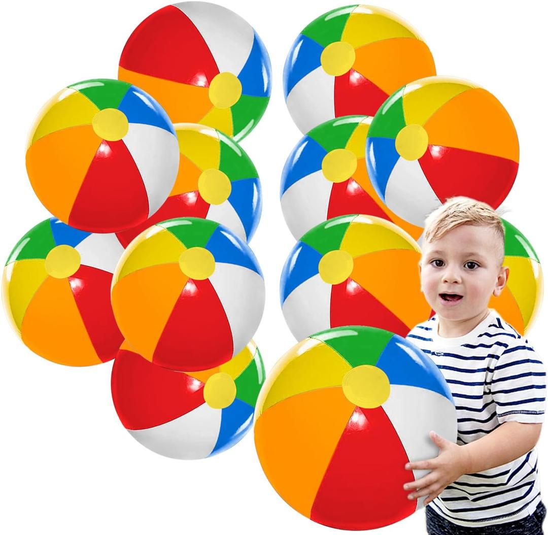 Beach Ball for Kids Pool Party: 12 Pack 18 Inch Inflatable Beach Balls Bulk - Blow up Beach Toys for Hawaiian Tropical Theme Party Decorations Favors Supplies