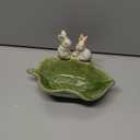 LIDSCURA Rabbit Ceramic Soap Dish, Decorative Bunny Soap Plate, Sponge Holder,Key Bowl & Jewelry Tray, Green - Bathroom, Kitchen, Counter Organizer (1 Pack)