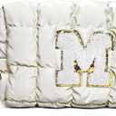 FluffyFairy White Makeup Bag with Initial,Quilted Makeup Bag,Puffy Soft Checkered Makeup Travel Bag, Waterproof Travel Toiletry Bag for Women,Ideal Bridesmaid Gift, Gift for Women