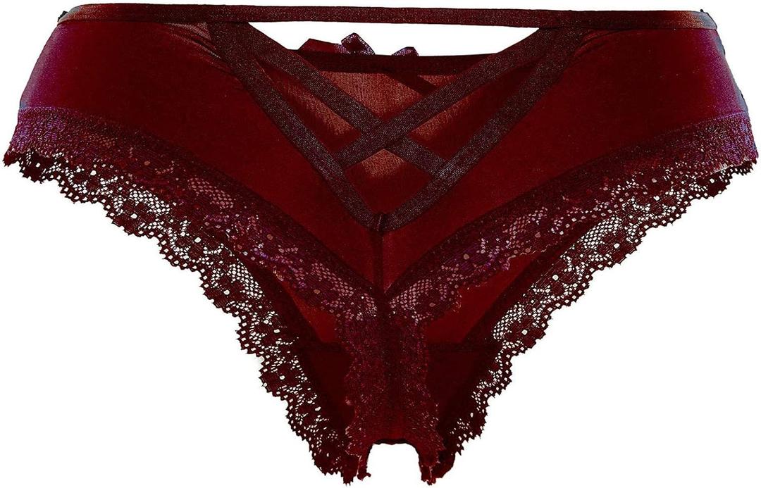 Womens Lace G-String Thongs Panties Underwear Low Rise T-Back Underpants (Red, XL)