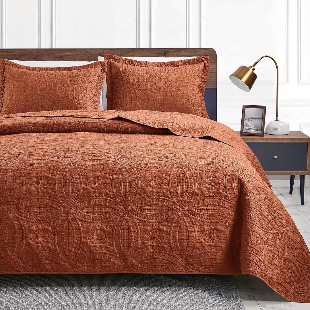 Love's cabin Quilts for Full Bed Umber Bedspreads Bedding Set - Lightweight Bedspread Comforter - Coin Pattern Bedding Coverlet for All Season - 3 Pieces (1 Quilt, 2 Pillow Shams)