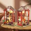 DIY Book Nook Kit, Miniature Dollhouse Booknook Kit with Light, 3D Wooden Puzzle Bookend Bookshelf Decor for Adults, Library