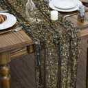 Artoid Mode Black Gold Gauze Table Runner 120 Inch 10FT, Glitter Metallic Foil Sheer Dining Wedding Anniversary Holiday Birthday Table Decor for Home Party (28" x 120")