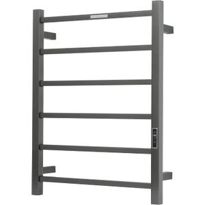 Electric Heated Towel Warmer - Wall Mounted Bathroom Towel Rack, Plug-in Design & Brushed Stainless Steel 6 Bar Gunmetal with Timer & Temperature Control