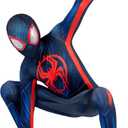 Marvel Miles Morales: Spider-Man Official Youth Deluxe Zentai Costume - Stretch Spandex with Hidden Zippers and Wrist Slits, XS