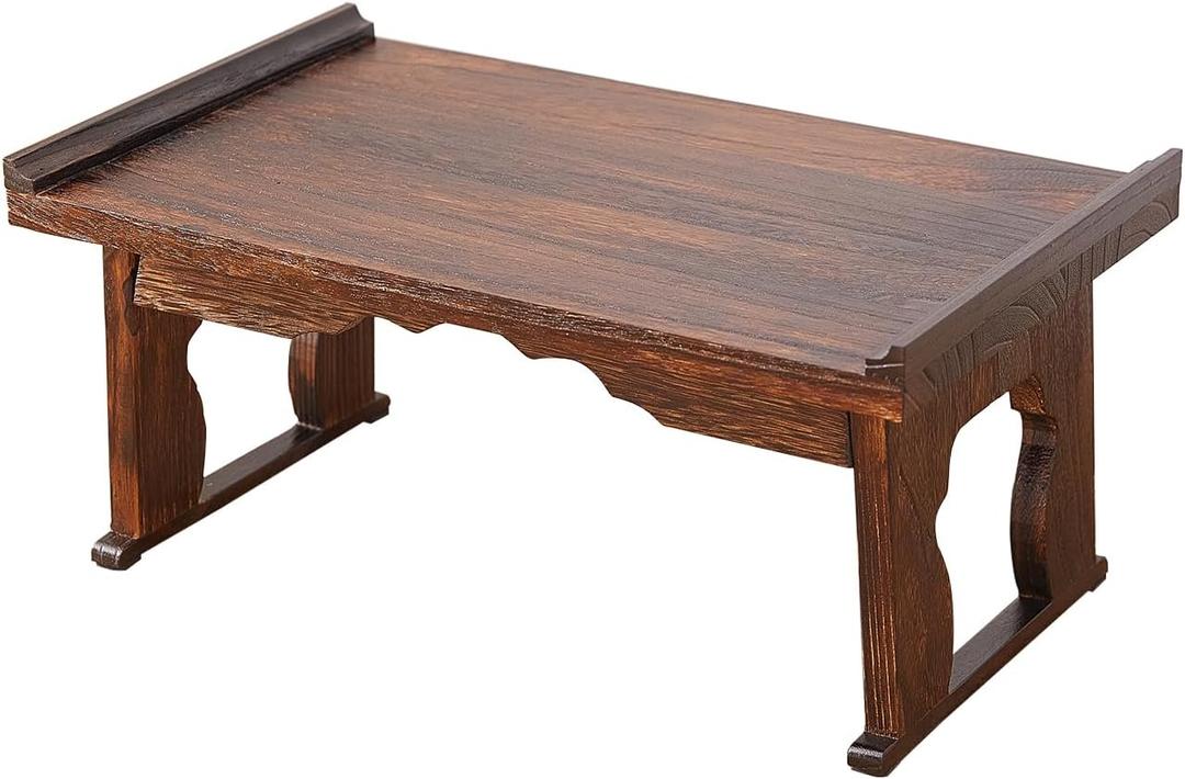 Japanese Floor Table, Small Coffee & Tea Table, Altar for Meditation, Low Table for Sitting on Floor, Wood Bed Tray With Foldable Legs, Laptop Desk (26.8x13.4x11.4)