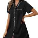 Samring Women's Satin Nightshirt Short/Long Sleeve Button Down Sleepshirt Silk Pajamas Sleep Shirt Nightgown for Women (Pink, M)