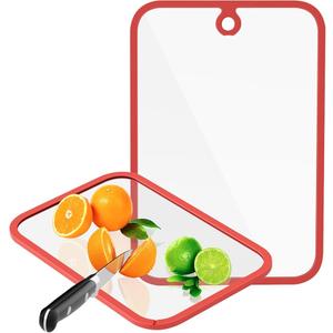 Cutting Board, Glass Cutting Boards for Kitchen, Chopping Board Set with Non-Slip Edges & Hanging Hole, Dishwasher- Safe Clear Cutting Board for Countertop, Meal Prep & Serving