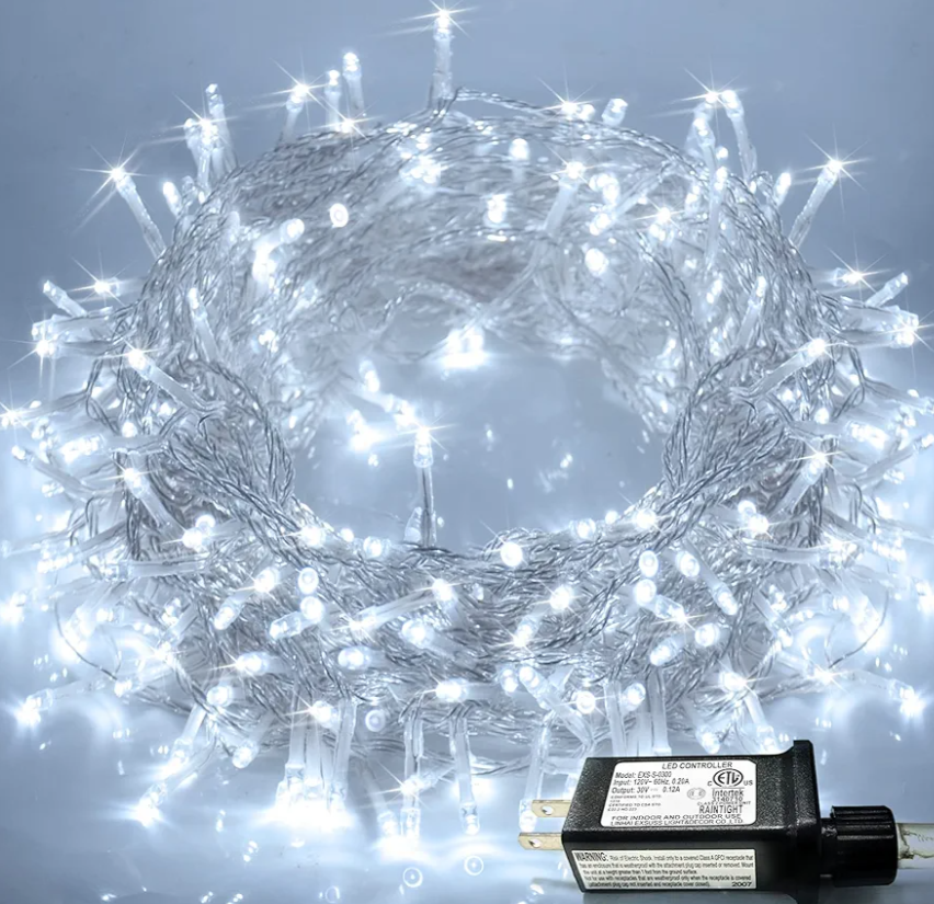 JMEXSUSS 300 LED Christmas Lights Clear Wire, 8 Modes White Christmas String Lights for Tree, Christmas Tree Lights Indoor Outdoor Plug in for Party Wedding Christmas Decorations