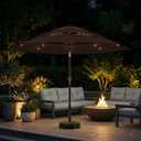 10FT Patio Umbrella 3 Tiers with LED Light Outdoor Market Umbrella w/Push Button Tilt, Crank, UV and Waterproof Table Umbrella for Garden, Pool, Backyard, Deck, Lawn, Brown