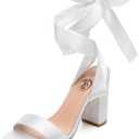 Trary Pink Purple Nude Red Black Heels for Women, Lace Up Chunky Heels for Women, Strappy Heels for Women Sandals, High Platform Stripper Heels, Comfortable Wide Width Tie Up Heels 3 Inch Open Toe (9, White)