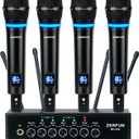 Pro Rechargeable Wireless Microphone System 4 Channel, UHF Metal Handheld Wireless Microphones Cordless Mics with Echo Bluetooth VOL Channel Control for Karaoke Singing Church(MU-898)