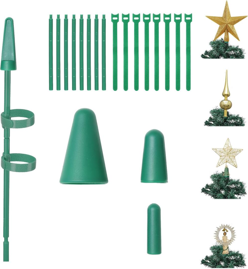 Christmas Tree Topper Holder, Green Tree Topper Stand with 4 Type of Heads a Christmas Tree Topper Support for Most Christmas Tree Toppers and Christmas Star Tree Topper