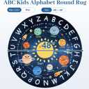 Kids Alphabet ABC Round Rug 4ft, Washable Educational Circle Rug with Solar System Design, Soft Non-Slip Nursery Carpet for Classroom, Playroom & Kids Room Decor