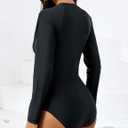 Halcurt Women's One Piece Rash Guard with Built in Bra UPF50+ Zip Long Sleeve Surfing Athletic Swimsuit (Black, S)